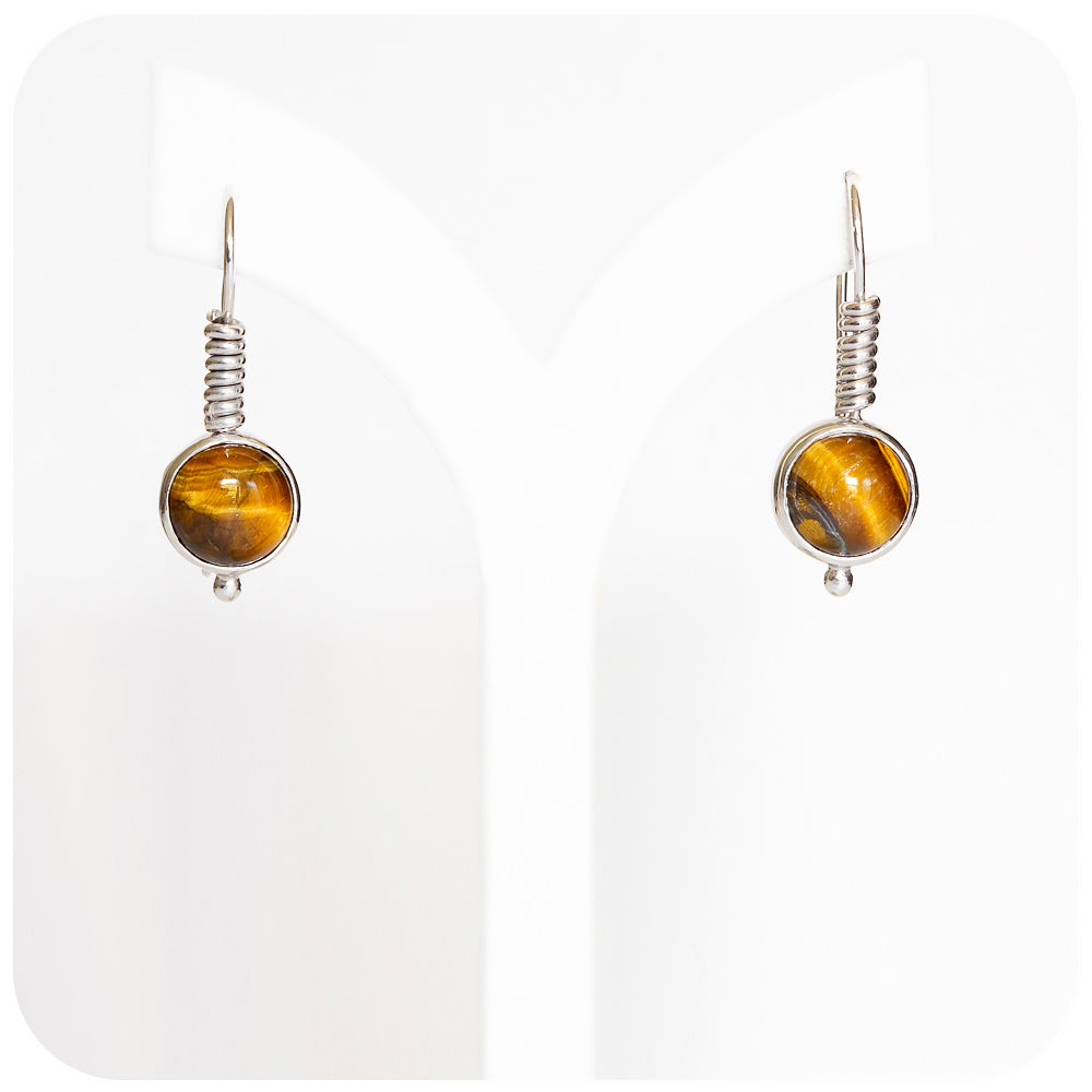 handmade tiger eye drop earrings in sterling silver