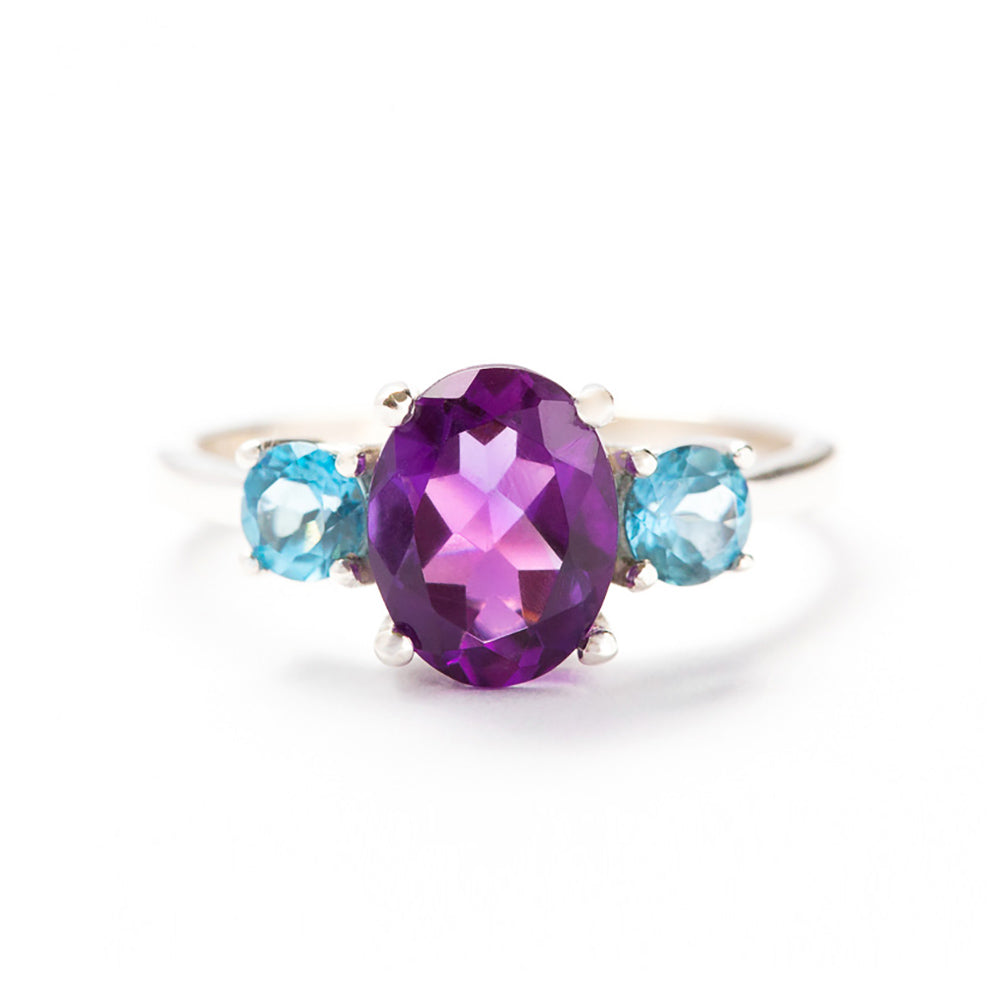 Oval cut Amethyst and Blue Topaz Trilogy Anniversary Ring - Victoria's Jewellery