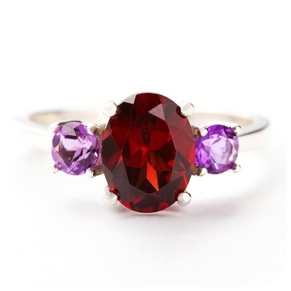 Oval cut Garnet and Amethyst Trilogy Anniversary Ring - Victoria's Jewellery