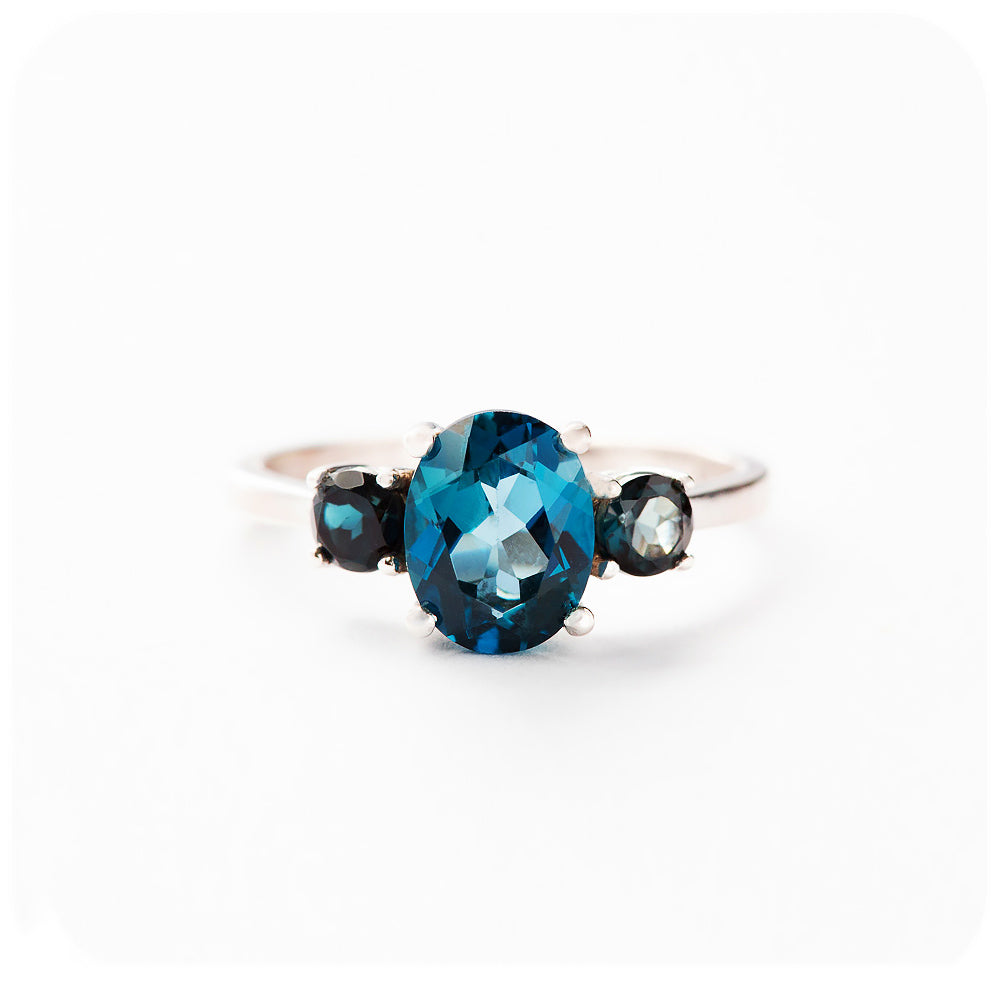 Oval cut London Blue Topaz Trilogy Anniversary Ring - Victoria's Jewellery