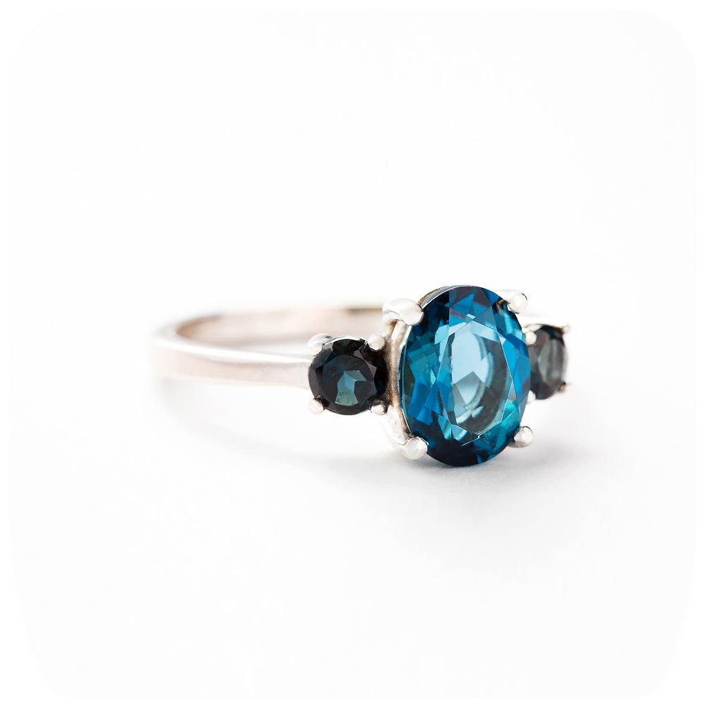 Oval cut London Blue Topaz Trilogy Anniversary Ring - Victoria's Jewellery