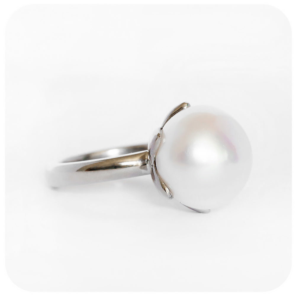 The Tulip, White Fresh Water Pearl Ring in Sterling Silver