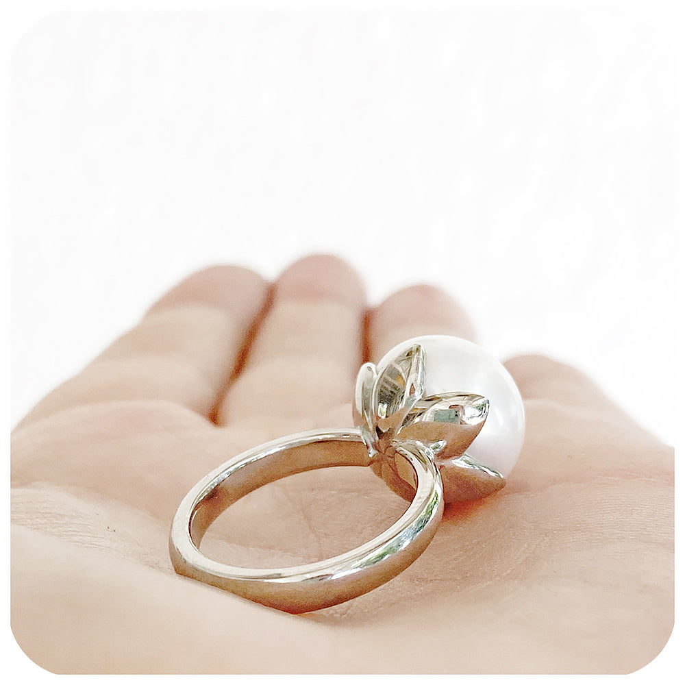The Tulip, White Fresh Water Pearl Ring in Sterling Silver