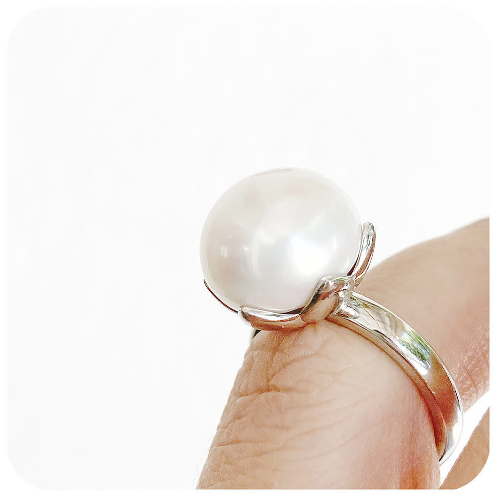 The Tulip, White Fresh Water Pearl Ring in Sterling Silver