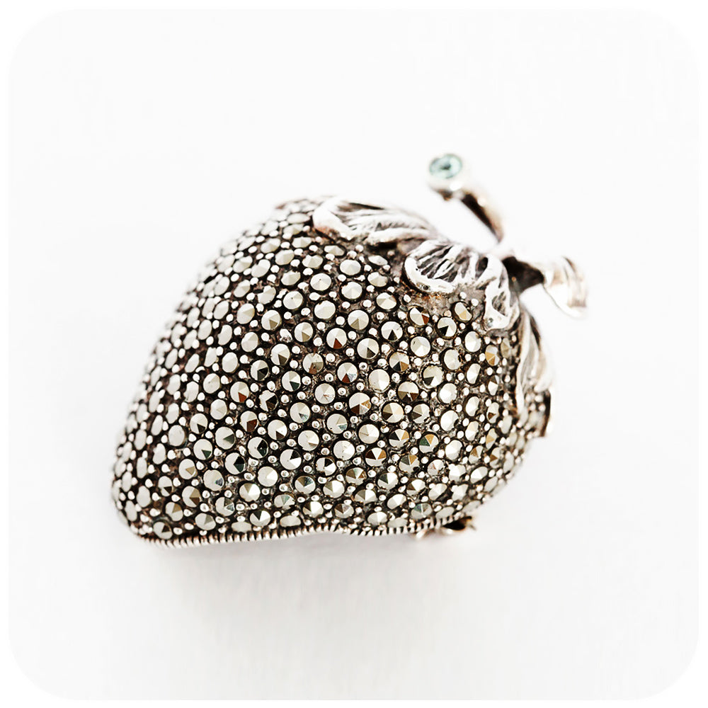 Marcasite and Blue Topaz Strawberry Pendant Brooch - Victoria's Jewellery