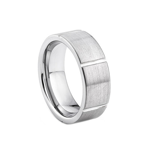 Leo, a Silver Tungsten Men's Ring with Brushed Surface and Polished Bars - 8mm