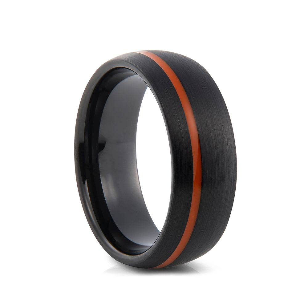 mens tungsten engagement wedding ring with racing stripe inlay