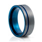 Asher, The Blue Brushed Surface Men's Tungsten Ring - 8mm