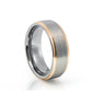mens tungsten engagement wedding ring with brushed surface and gold edges