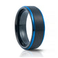 Carson, a Black Brushed Surface with Blue Edges Tungsten Ring - 8mm