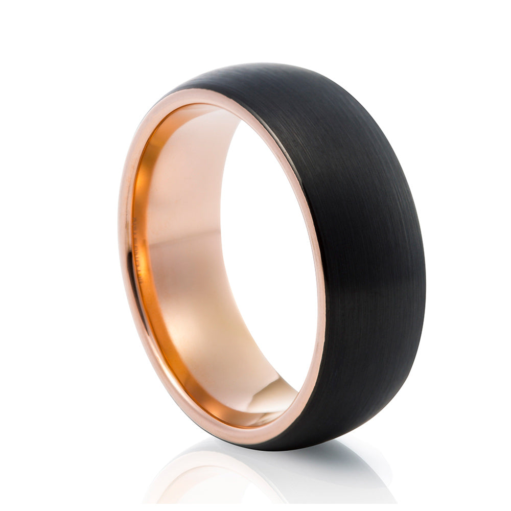 Declan, a Matt Black and Rose Gold Men's Tungsten Ring - 8mm