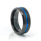 Mason, The Blue Groove and Matt Black Surface Tungsten Ring - 8mm