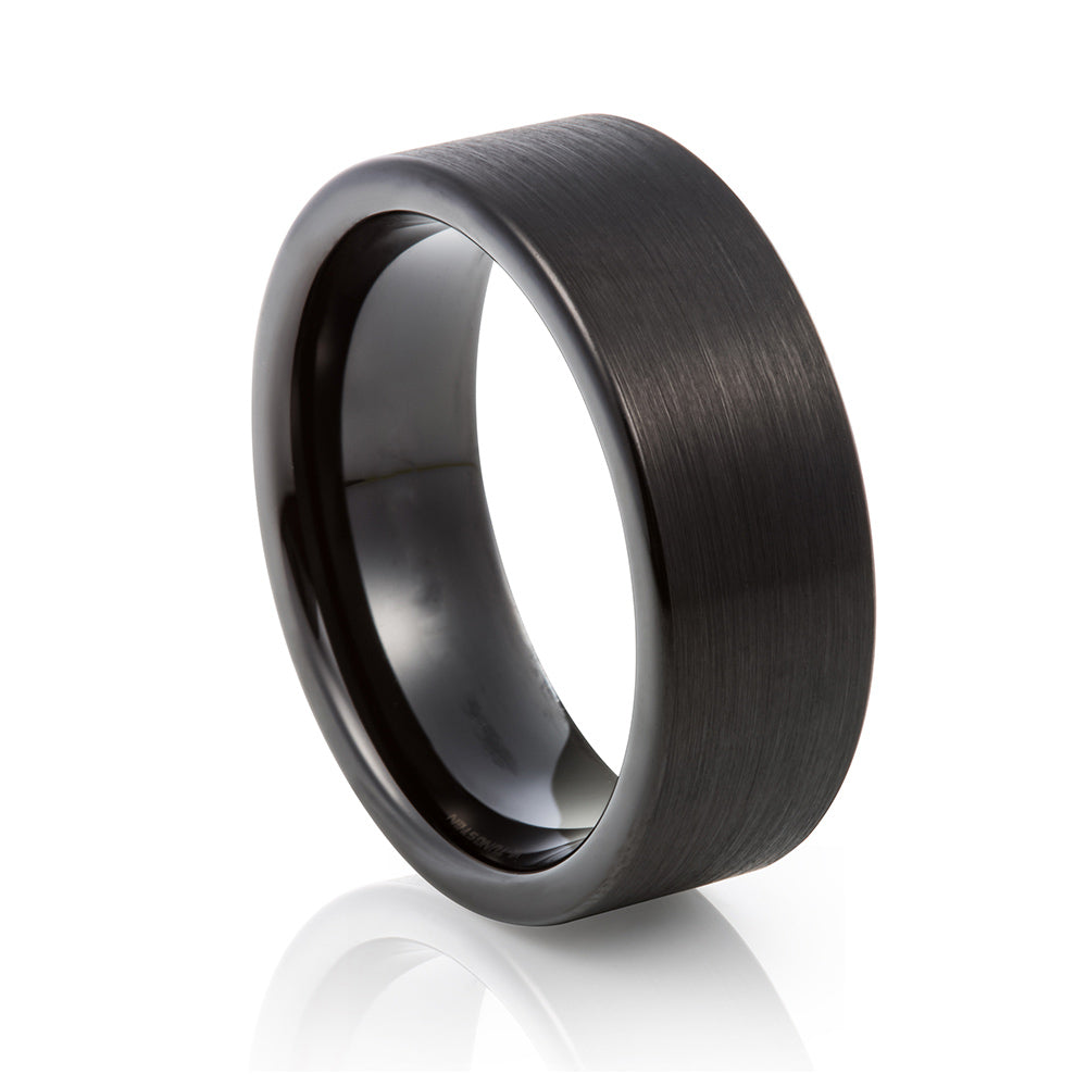 Black Brushed Tungsten Mens Wedding Ring - Victoria's Jewellery