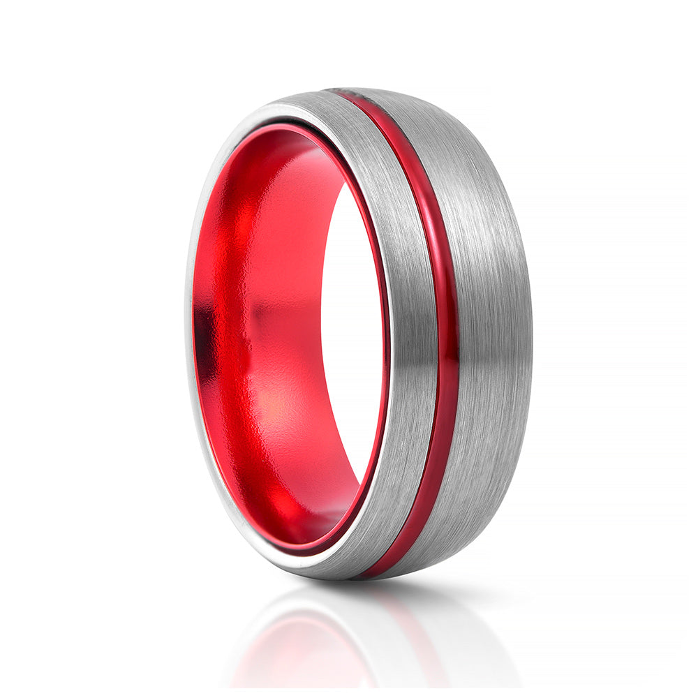 Owen Tungsten Men's Wedding Ring - The Red Racer! | Bright Brushed ...