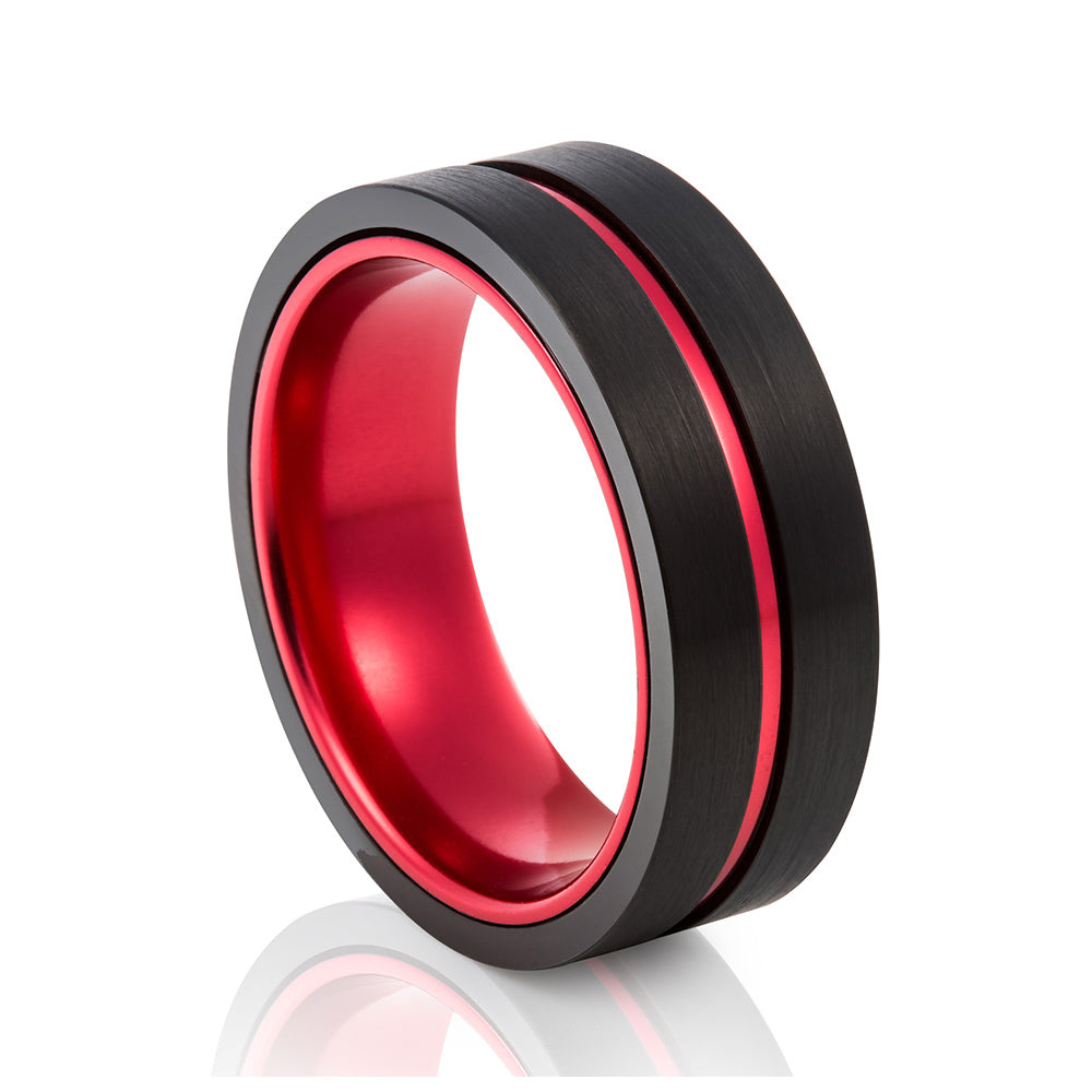 Leonardo, a Black and Red, Tungsten and Aluminium Ring - 8mm