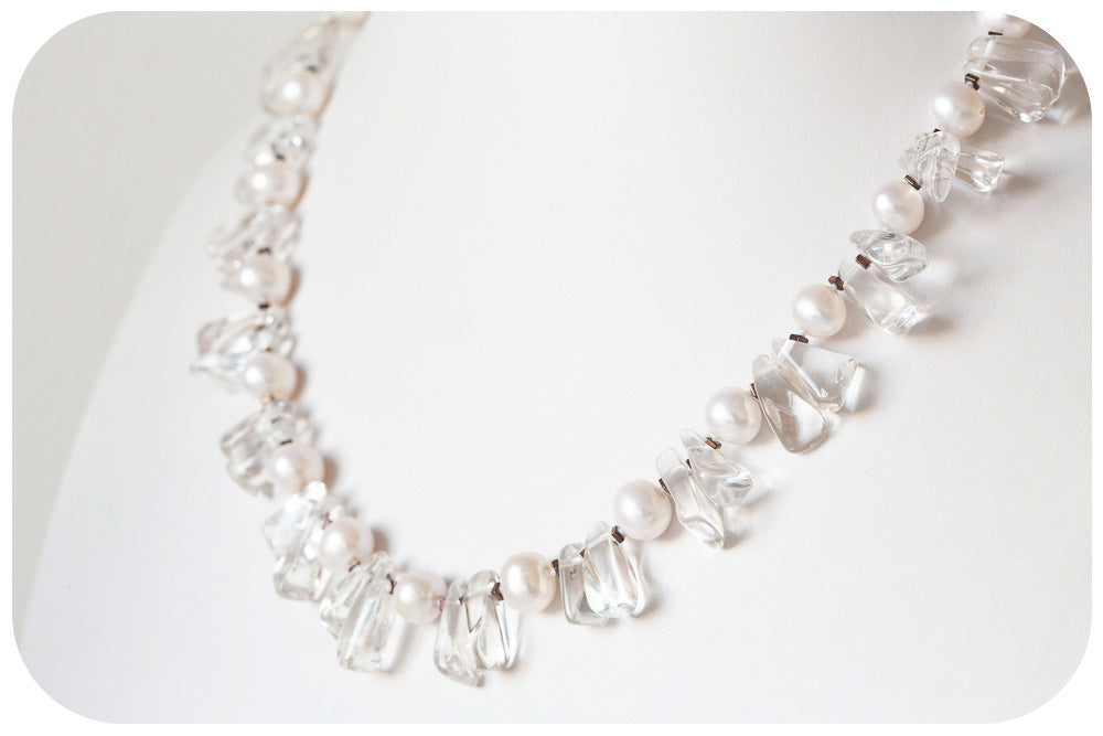 White Fresh Water Pearl and Quartz Necklace