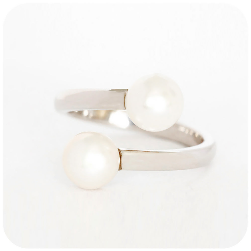 White Fresh Water Pearl Wrap-Around Ring Handmade in Sterling Silver
