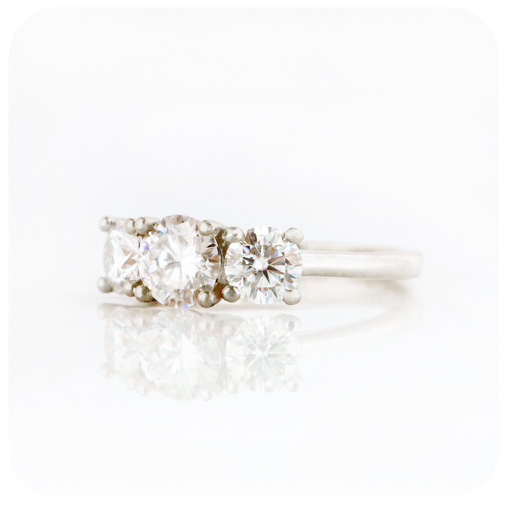 Brilliant cut Moissanite Trilogy Style Engagement Wedding Ring - Victoria's Jewellery