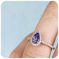 Pear cut Tanzanite and Moissanite Halo Engagement Wedding Ring - Victoria's Jewellery