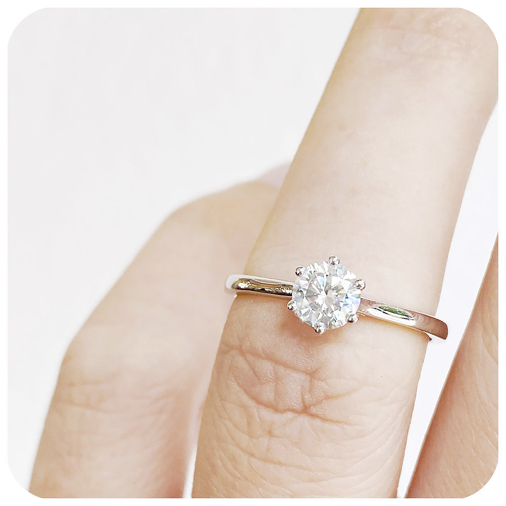 brilliant cut moissanite six claw solitaire engagement ring - Victoria's Jewellery