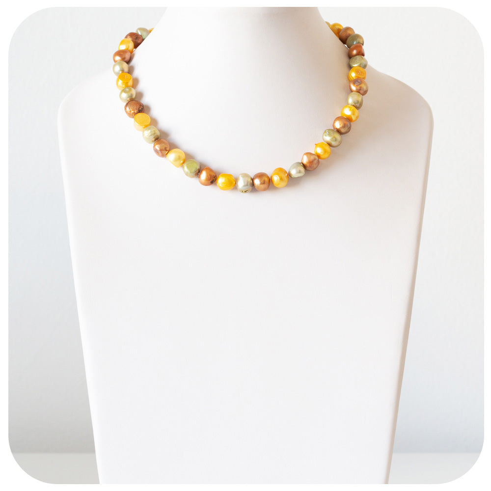 Yellow, Brown and Green Fresh Water Pearl Necklace
