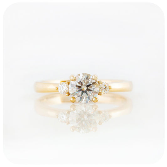 Brilliant Round Cut Moissanite Trilogy Engagement Wedding Ring - Victoria's Jewellery