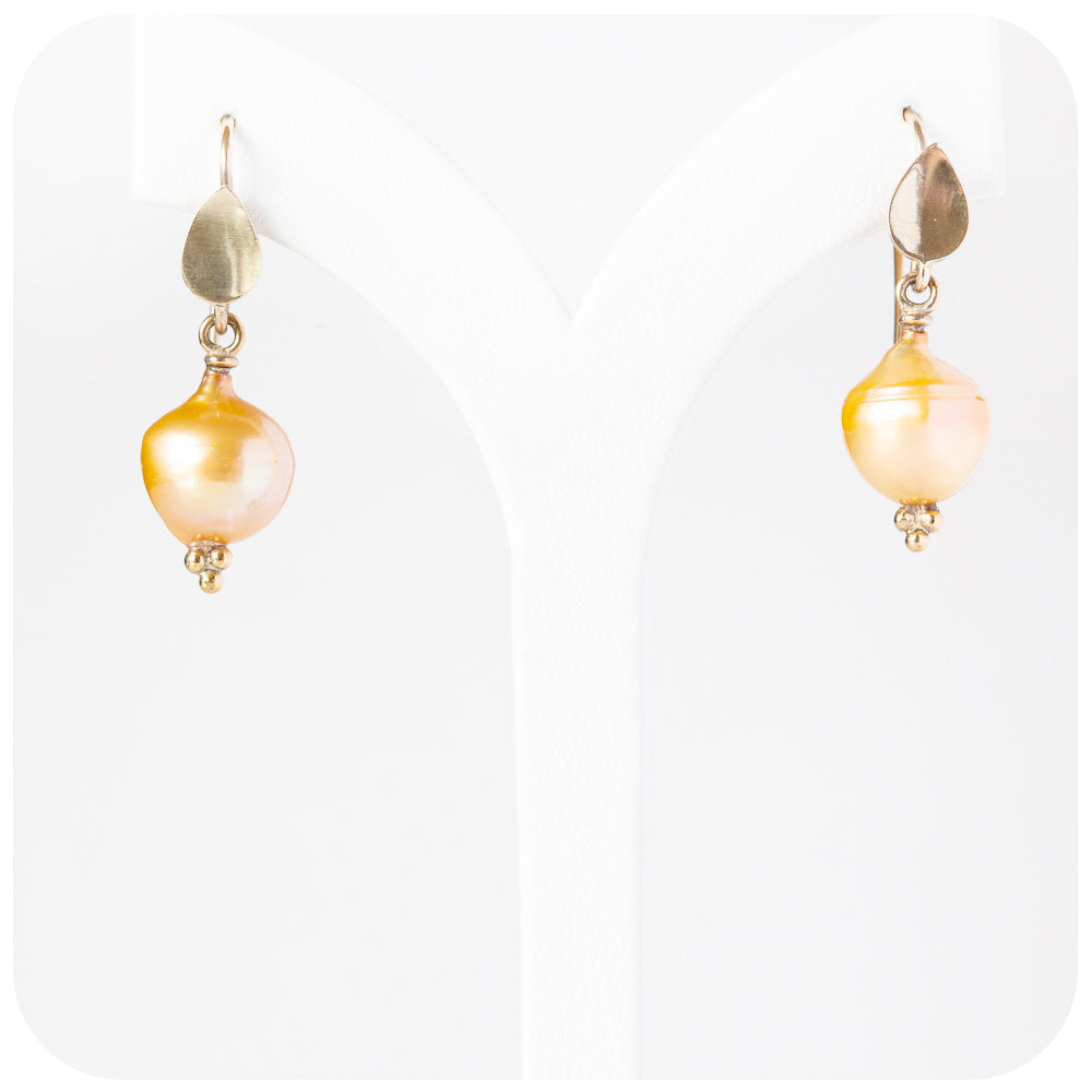 10.5mm Gold Fresh Water Pearl Drop Earrings in 9k Yellow Gold