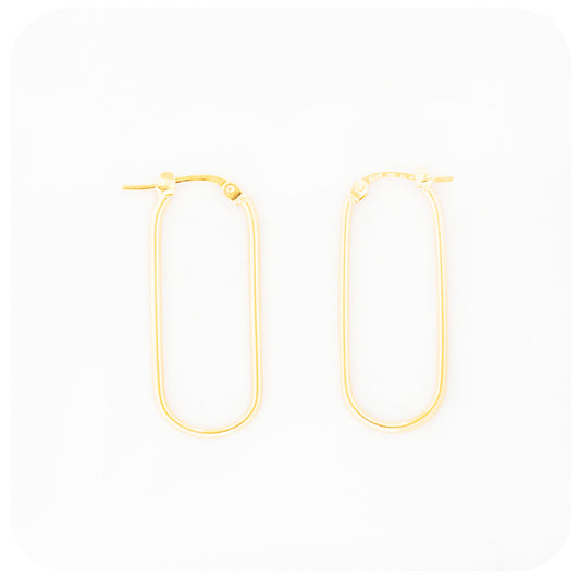 yellow gold paperclip style hoop earring