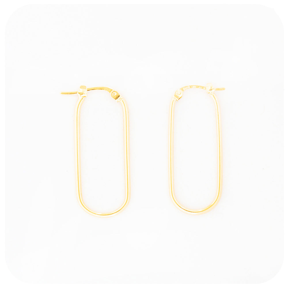 yellow gold paperclip style hoop earring