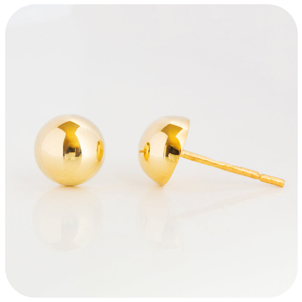 Yellow Gold Dome Stud Earrings - 10mm