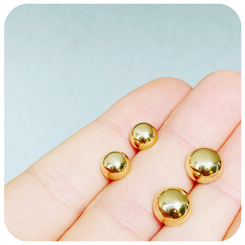 Yellow Gold Dome Stud Earrings - 8mm