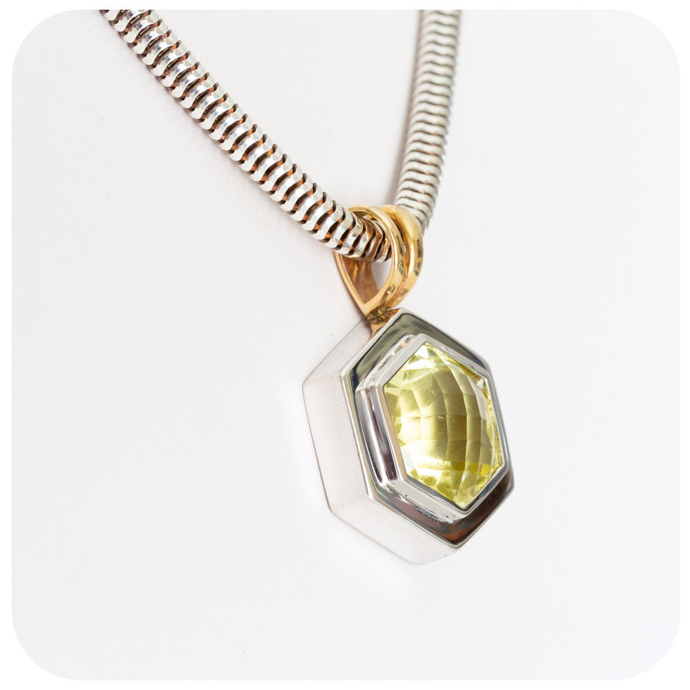 Lemon Quartz Star Pendant in Sterling Silver and Yellow Gold