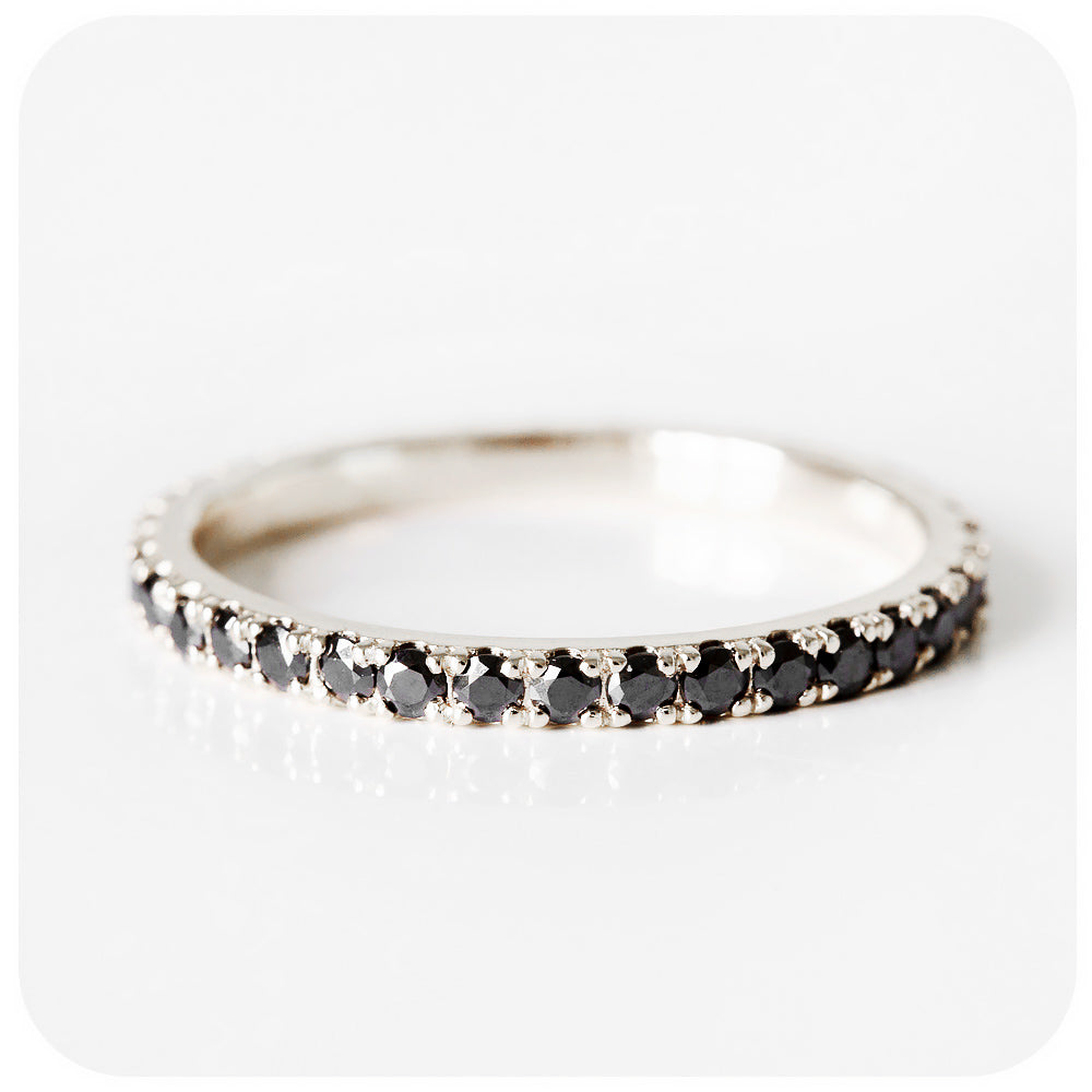 brilliant round cut black moissanite full eternity stack wedding band ring in white gold - Victoria's Jewellery