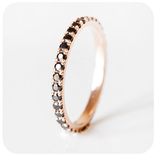brilliant round cut black moissanite full eternity stack wedding band ring in rose gold - Victoria's Jewellery